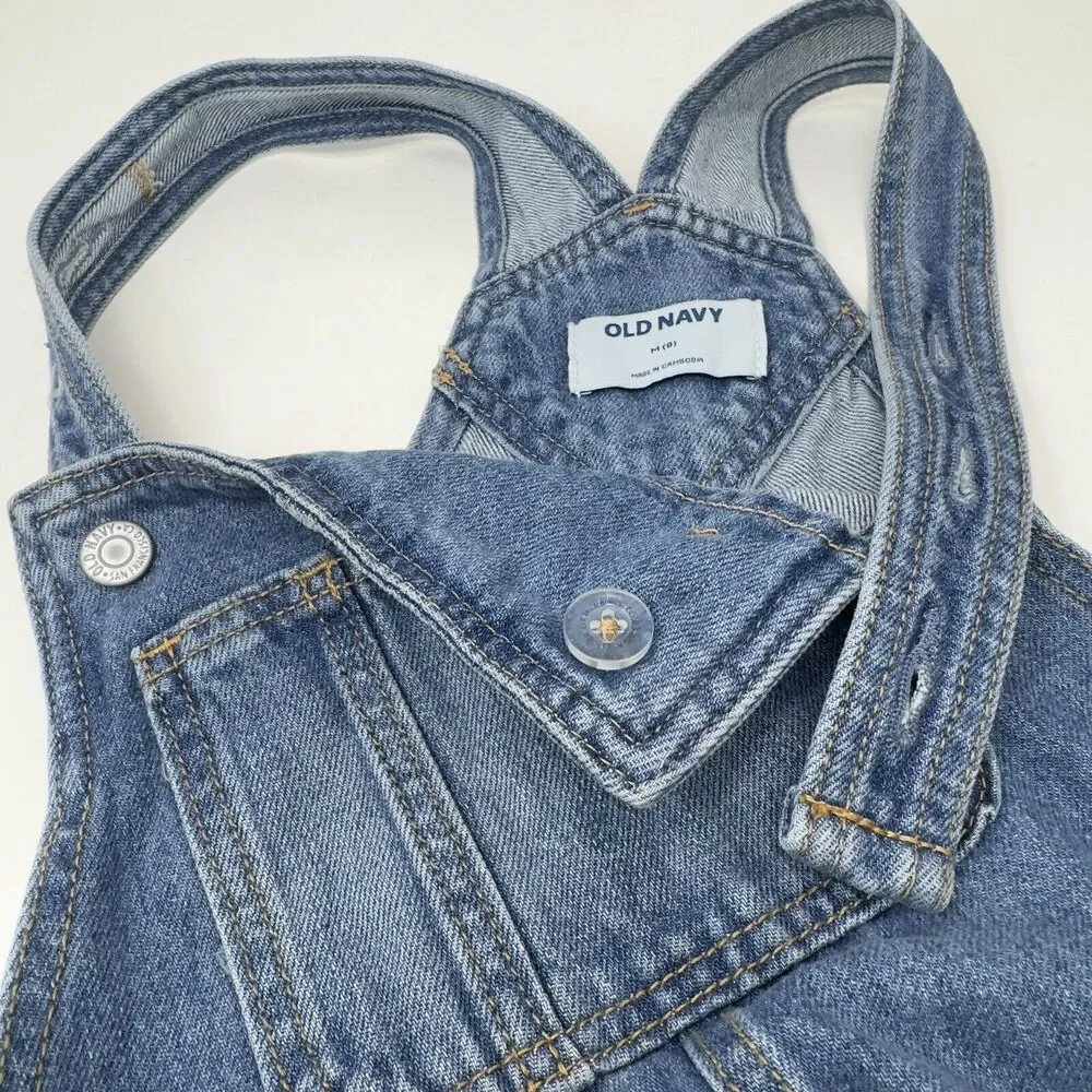 Old Navy Denim Bib Overalls Girls M 8 Distressed Straight Leg Casual